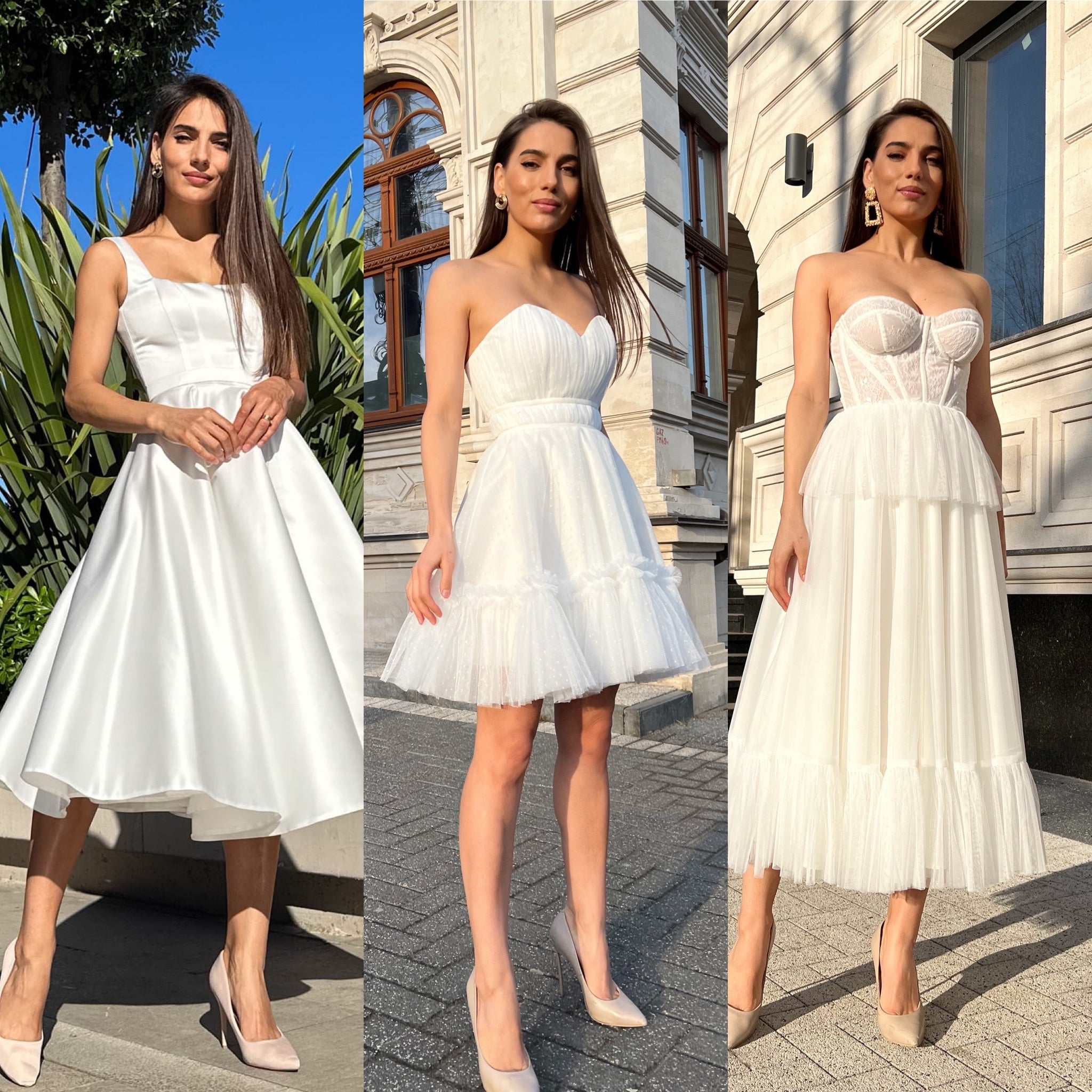 Rochii elegante albe pentru mireasă și cununie civilă din colecția LARIÉTTE.