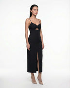 Rochie eleganta neagra cu despicătura, bretele pentru ocazii speciale