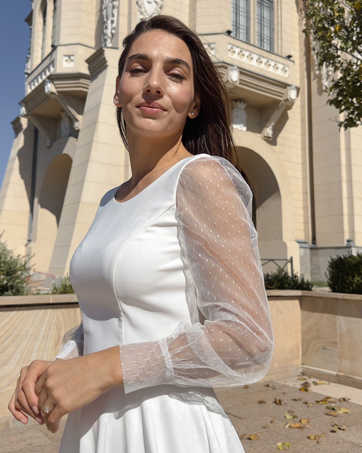 Rochie alba midi pentru petreceri, cununie civila