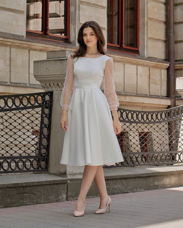 Rochie alba pentru cununie sau înscriere civilă - BELLADRESS