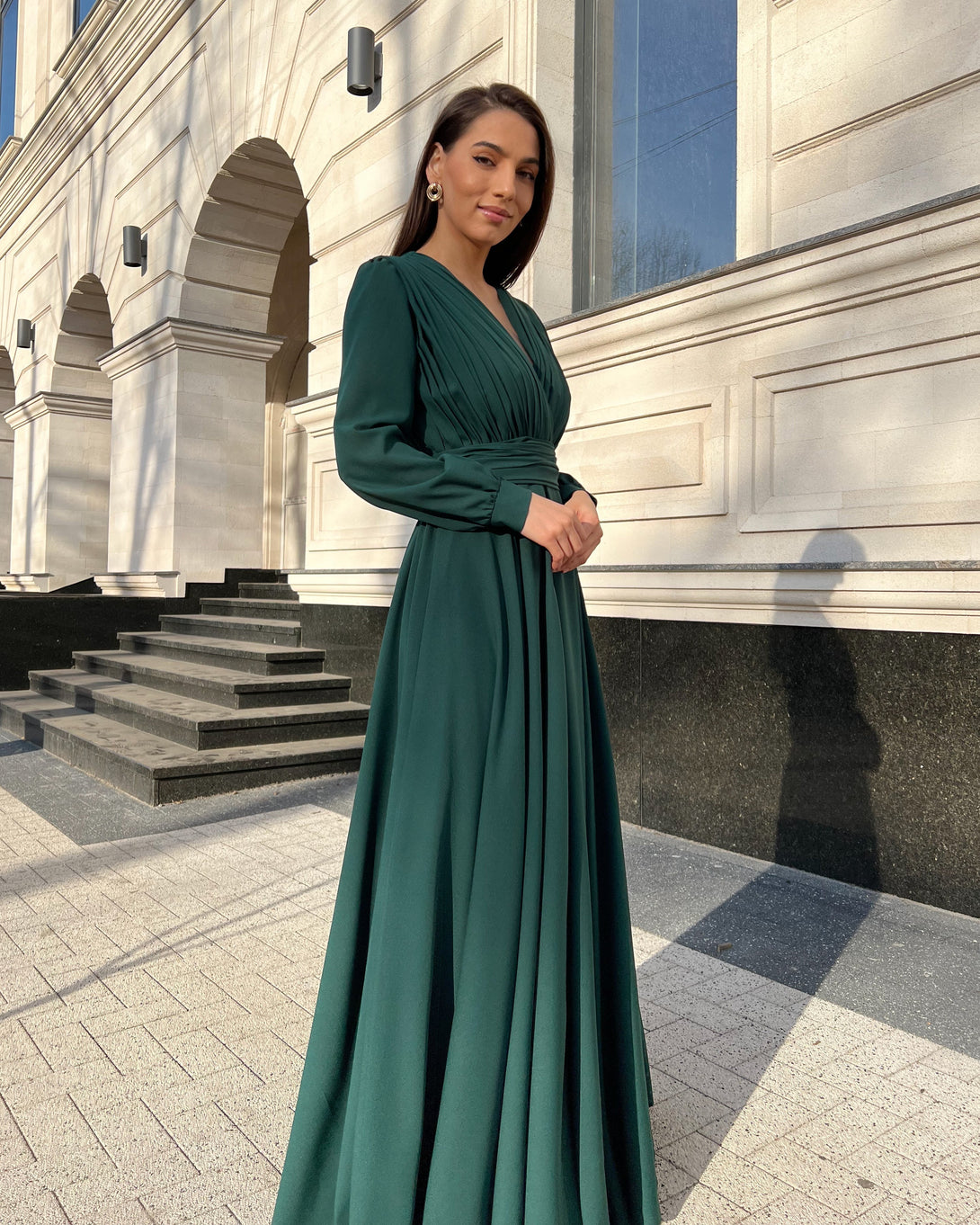 Rochie eleganta de seara lunga din voal verde - BELLADRESS