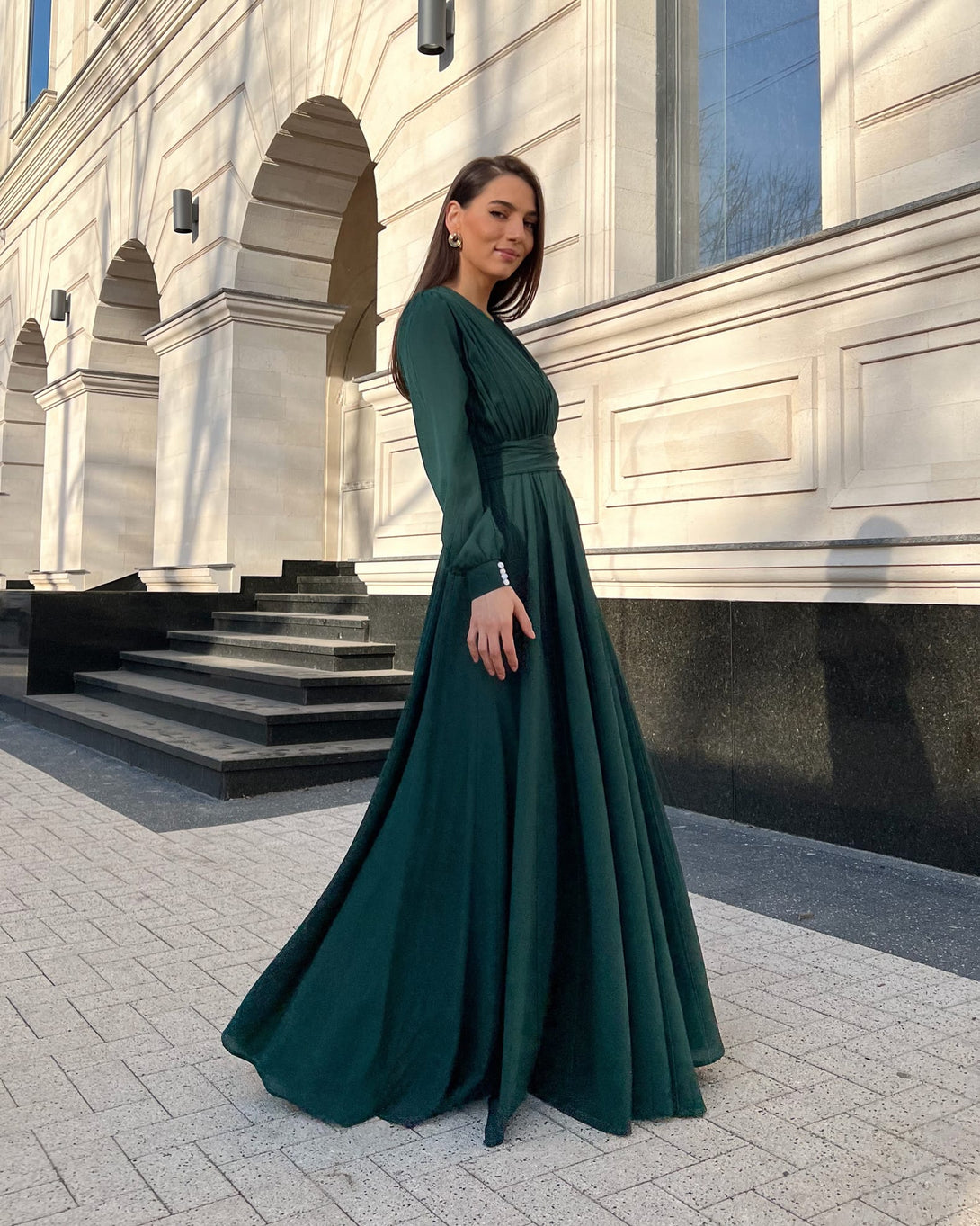 Rochie eleganta de seara lunga din voal verde - BELLADRESS