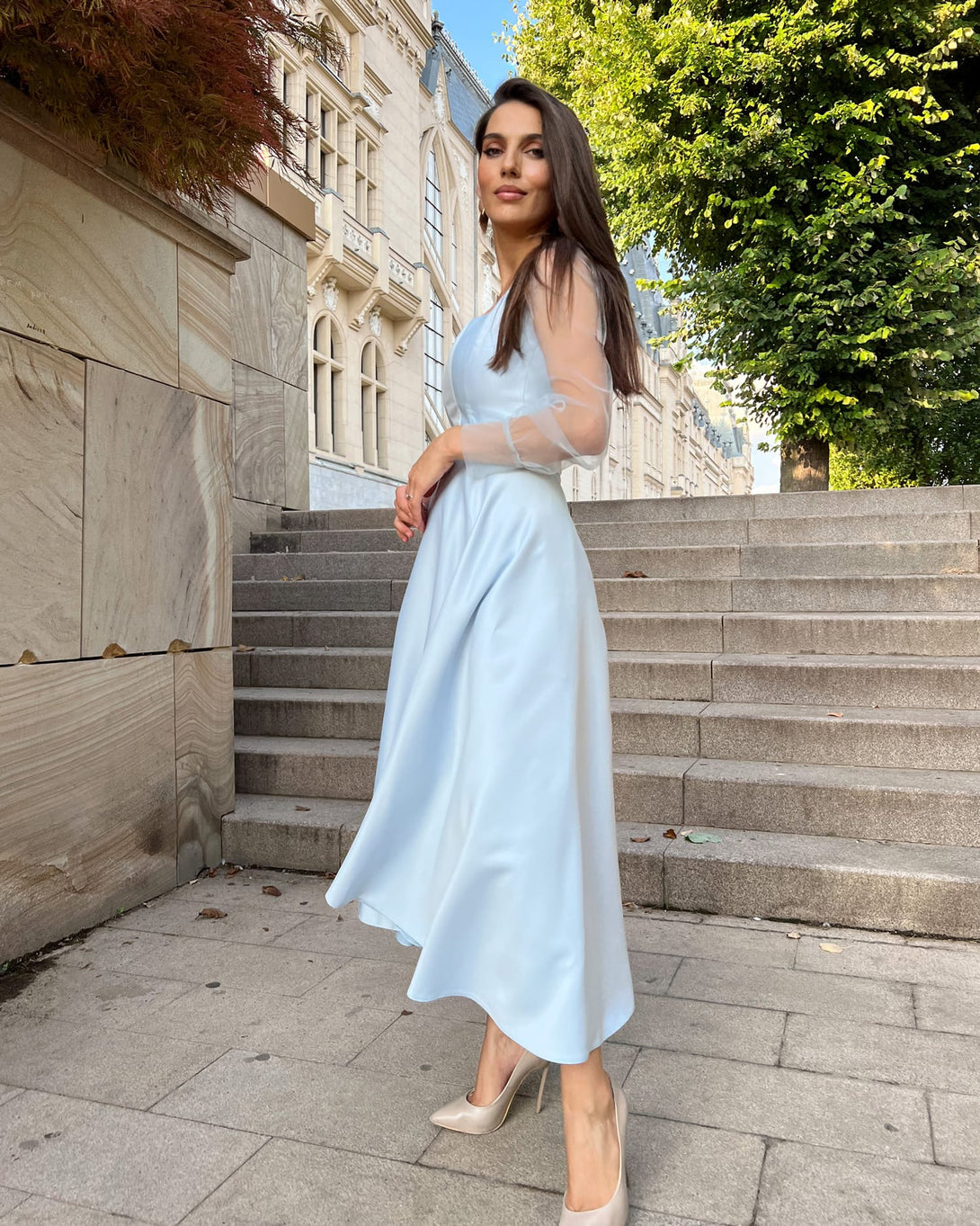 Rochie eleganta de seară maxi cu maneci si snur la spate - BELLADRESS