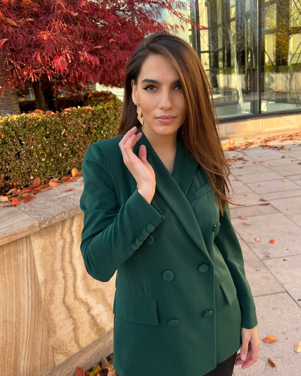 Sacou dama verde smarald cu doua rânduri de nasturi